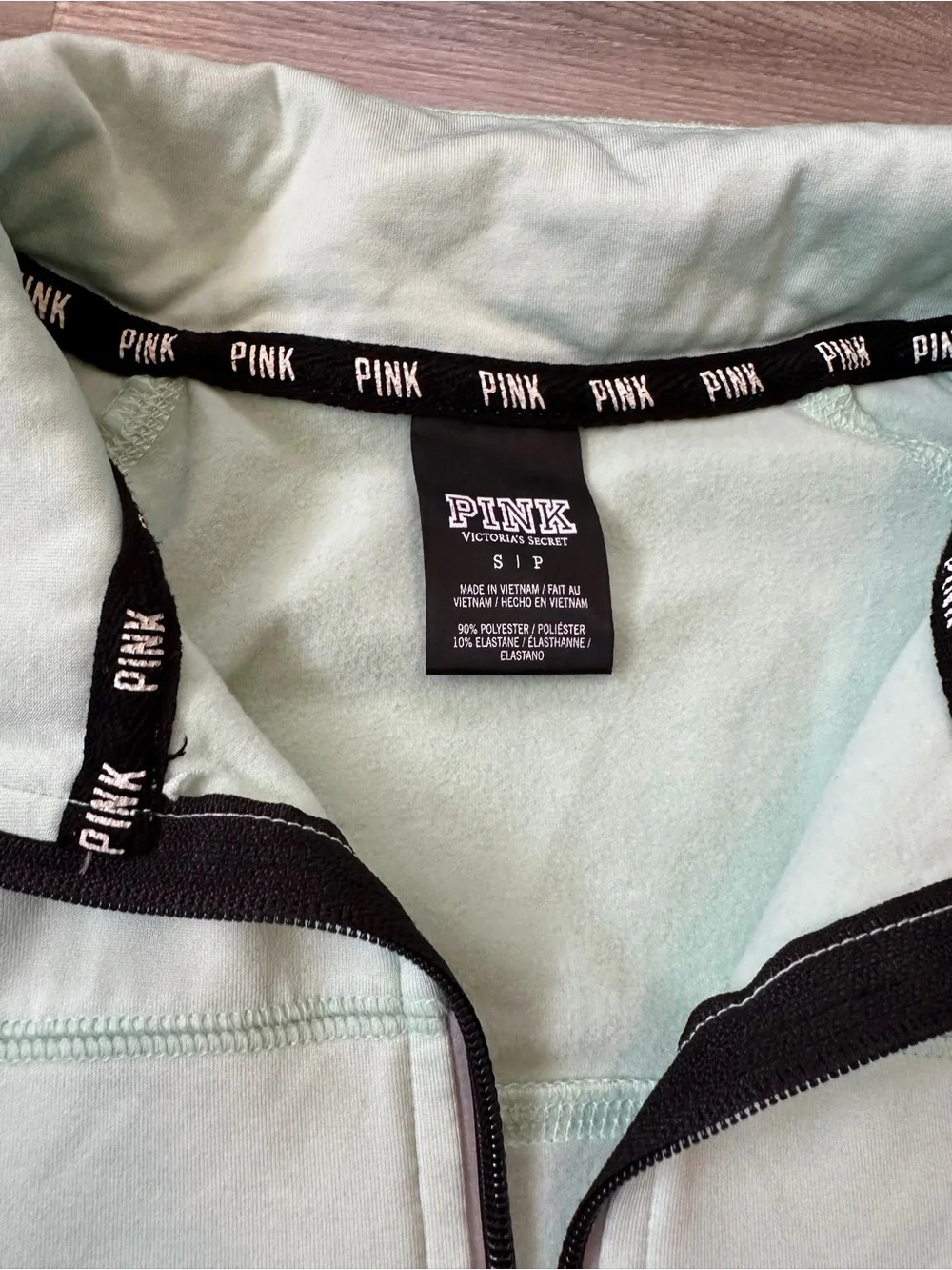 Women’s Pink Victoria Secret Mint & Black Athletic 1/4 Zip Pullover Thumb Holes - Picture 3 of 5